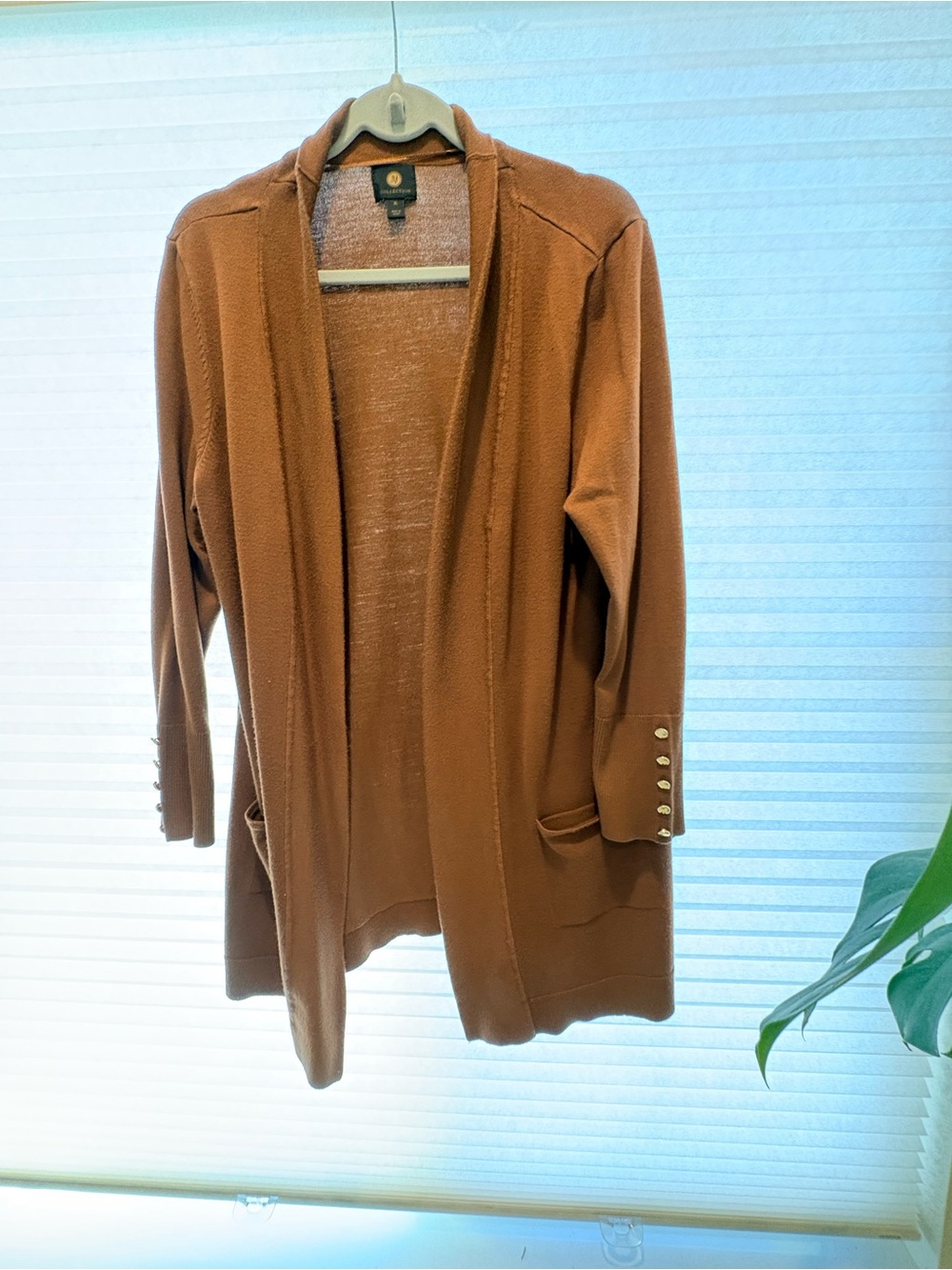 JM Collection Copper Open-Front Cardigan with Button Cuffs